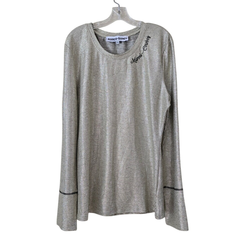 Rodeo Quincy Gold Metallic Marvel Cowboy Long Sleeve Top Size XXL